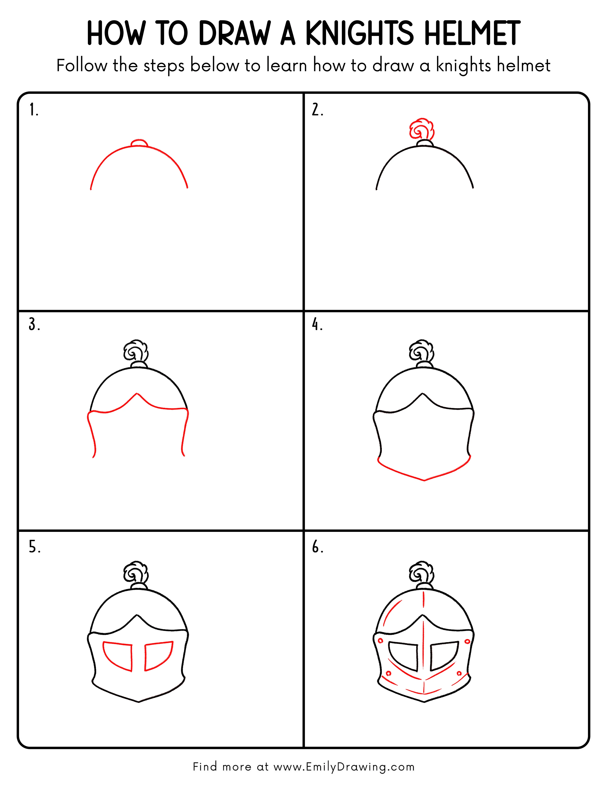 Printable Knights Helmet Drawing Guide